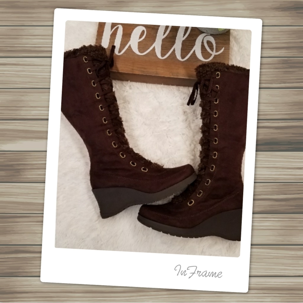 Canyon River Blues Faux Lace Up Tall Wedge Boots